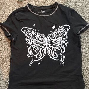 Wild Fable Black Tee with White Butterfly Design
